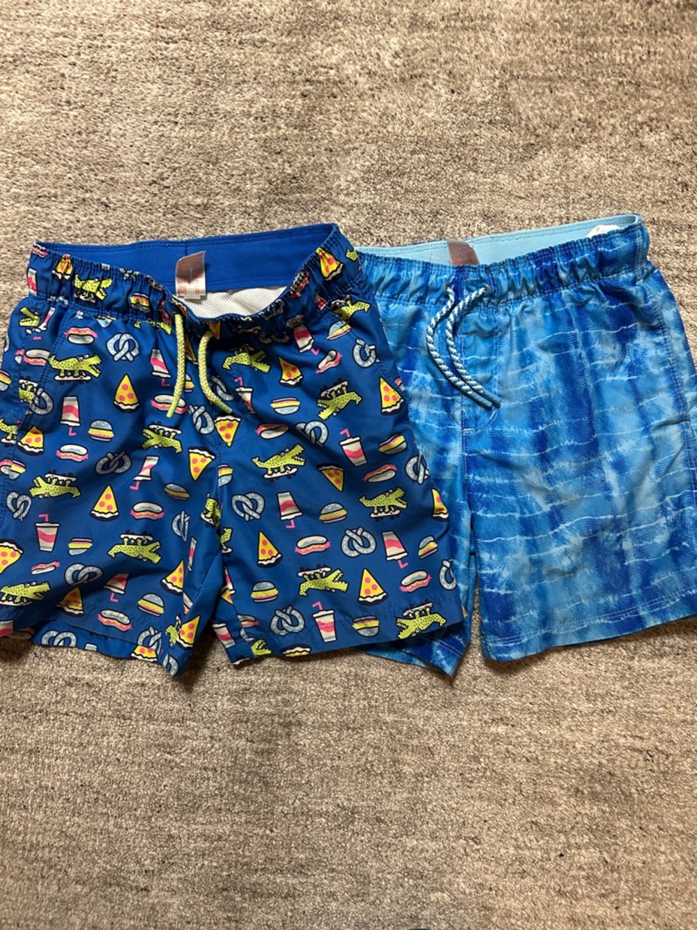 Lot Cat & Jack Blue Boys' Swim trunks - Fun Food Print & blue Tie-Dye Set.